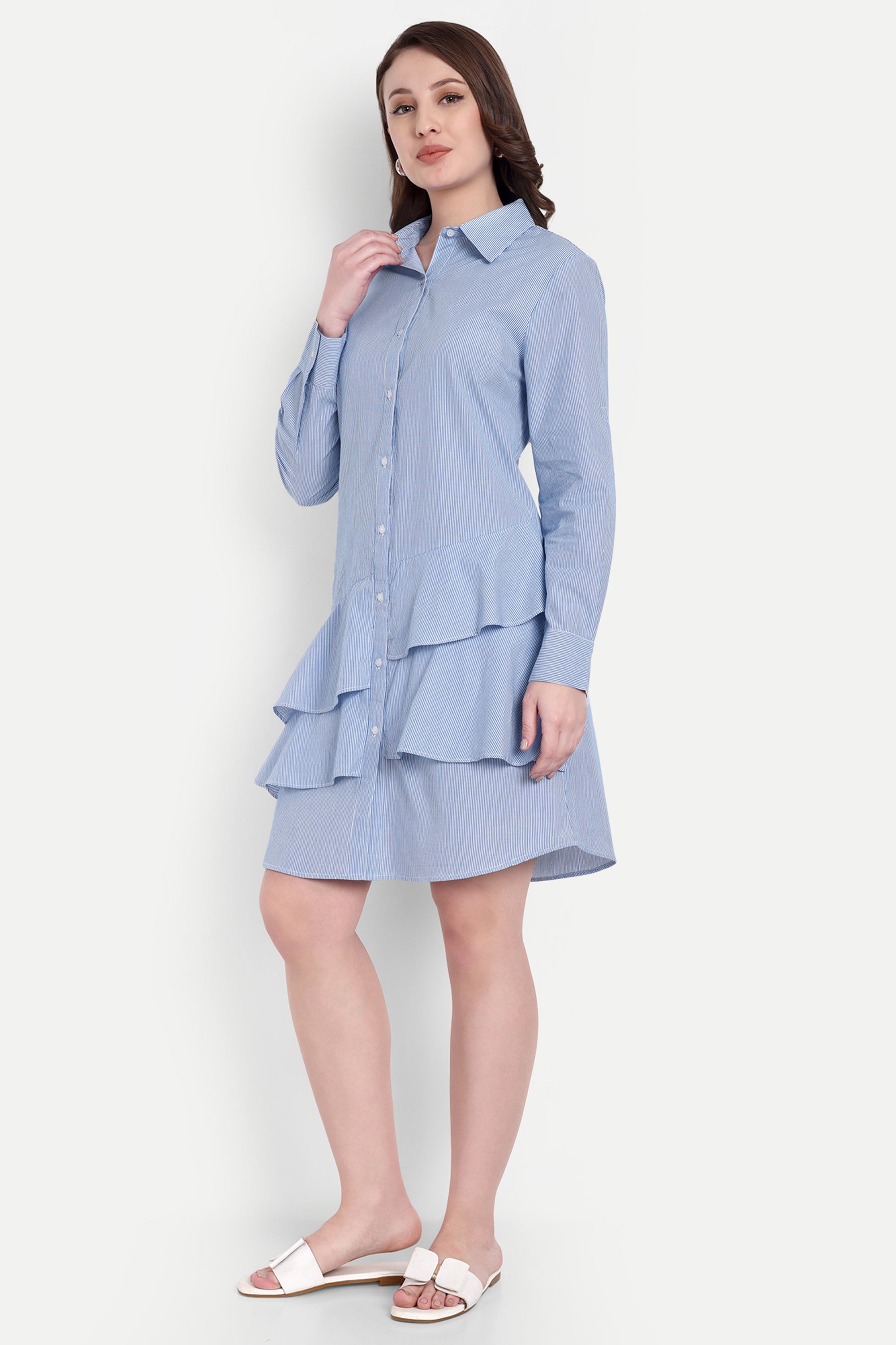 【 】STRIPE SHIRT DRESS ★47AB009VXS★ブルー Relaxed Striped Cotton Shirt Dress | blue | Calvin Klein