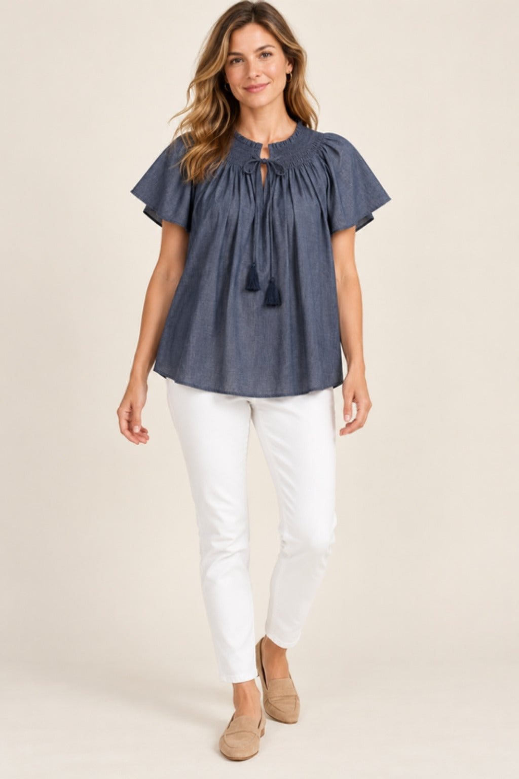 Chambray Top with tassel tie