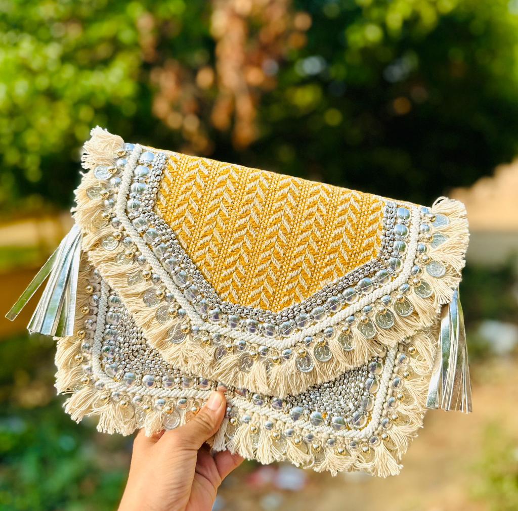 Handmade Boho Clutch-Yellow