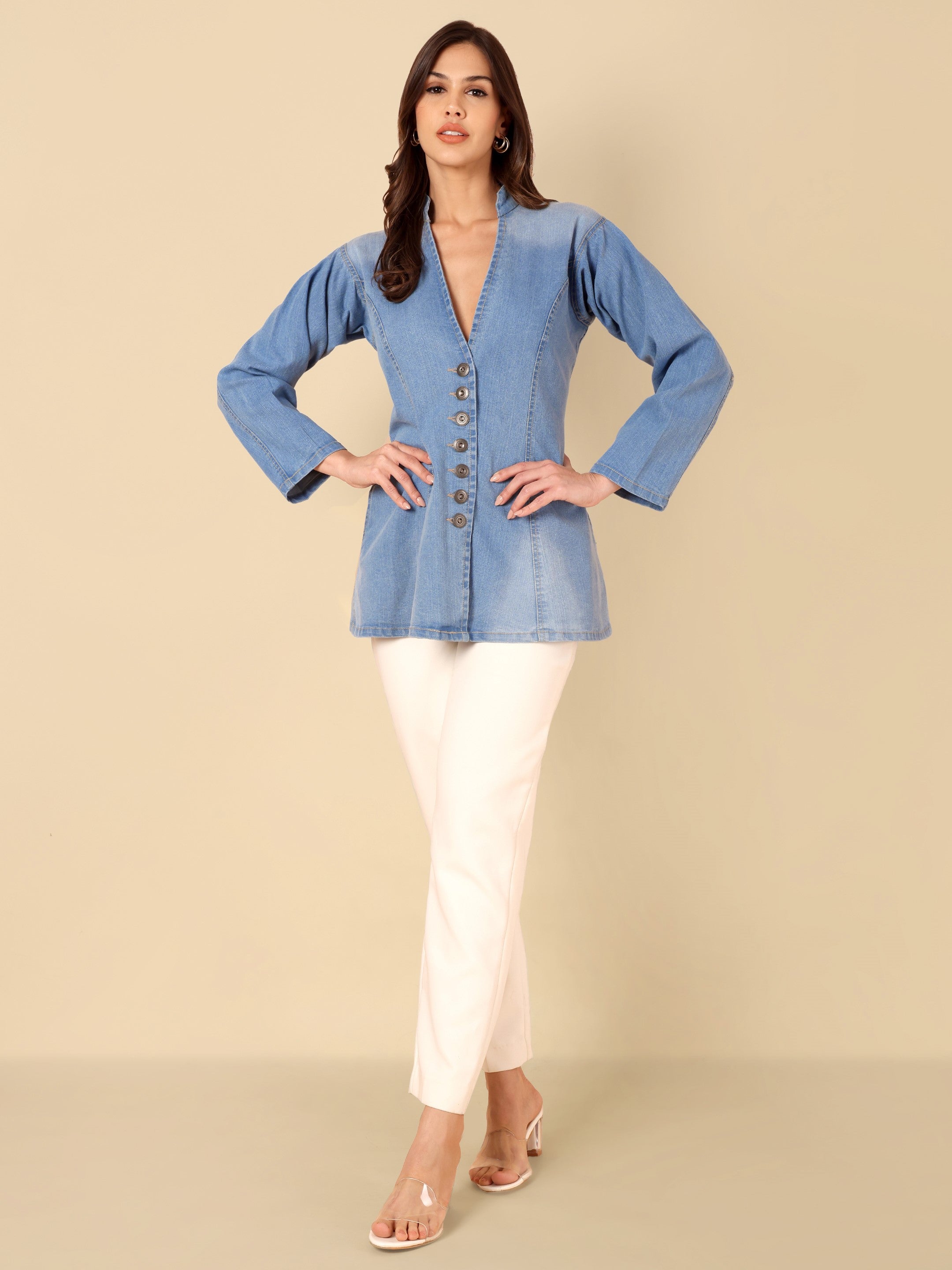 Bohemian denim long jacket