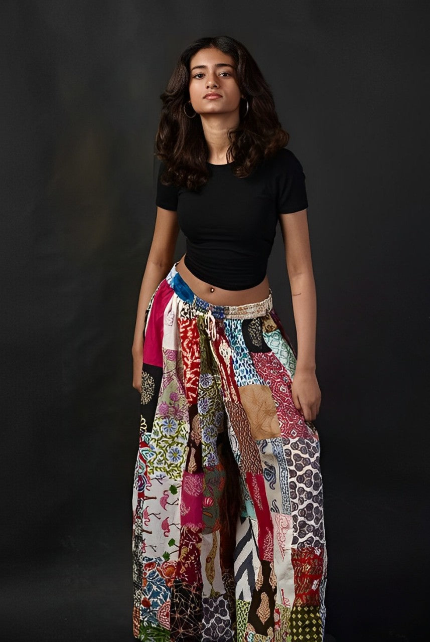 Long Multicolor Patchwork Wide Bottomed Trousers