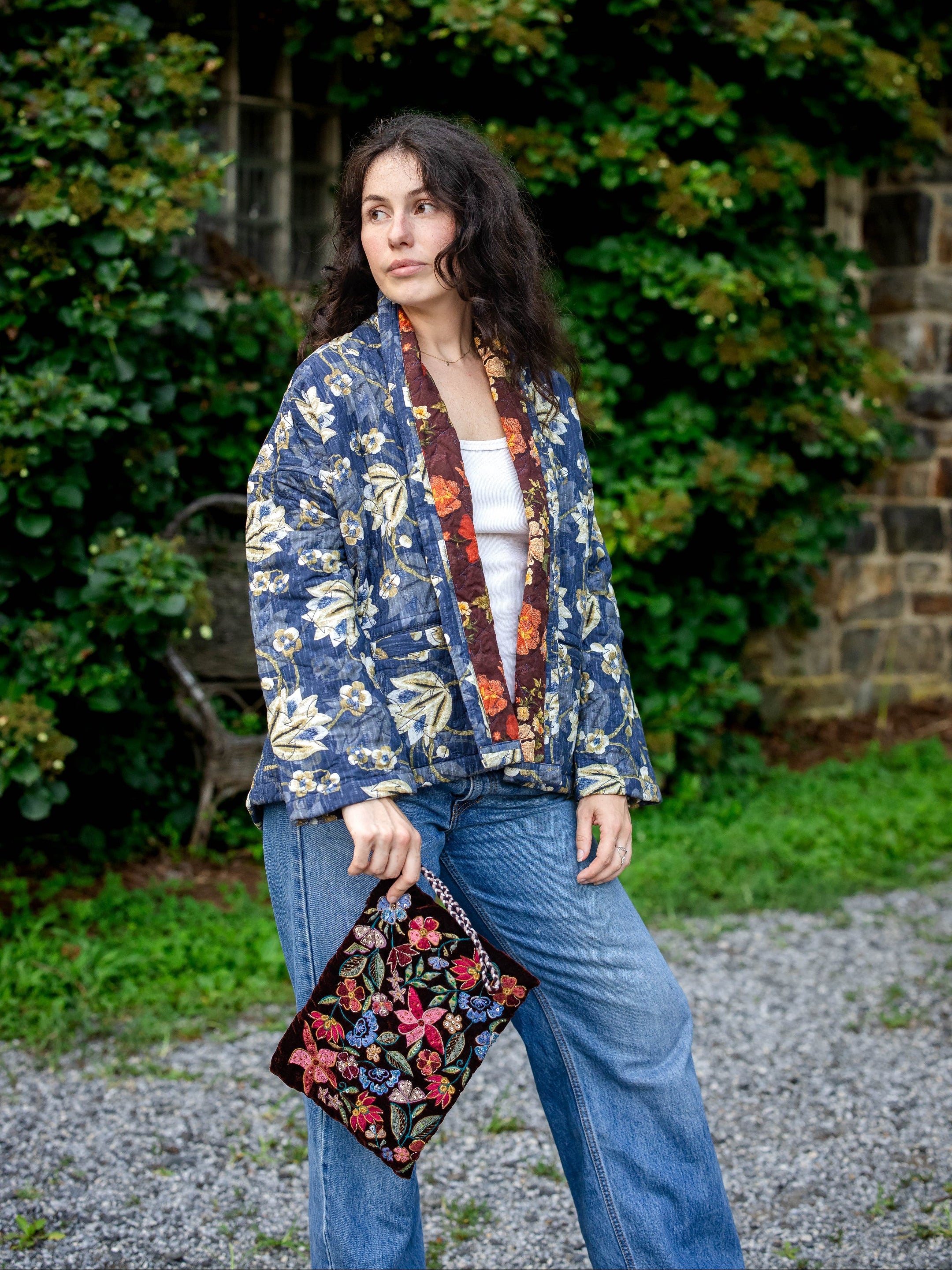 Autumn Leaf Quilted Jacket in Blue