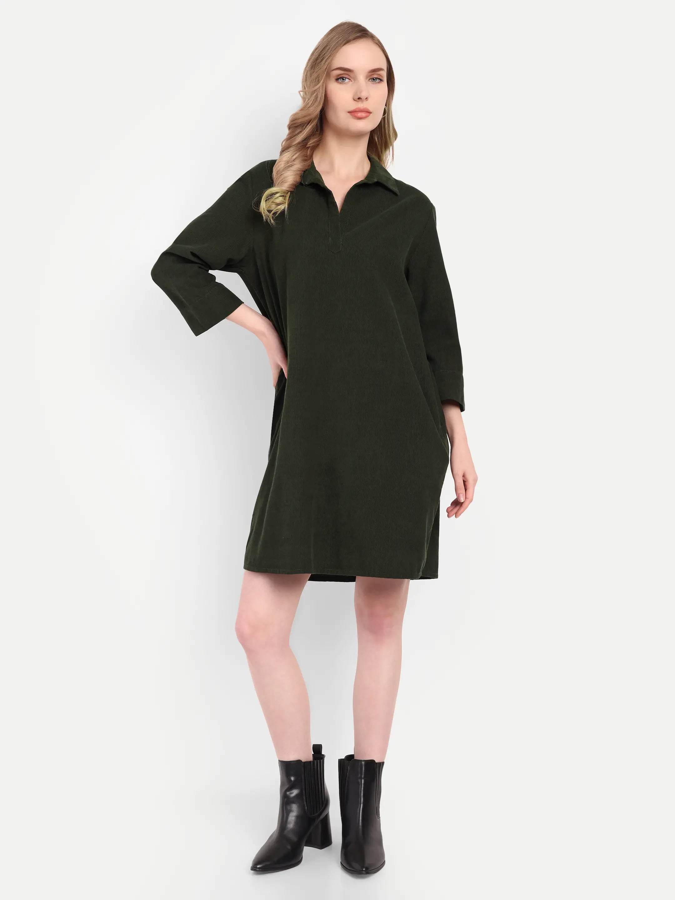 Olive Shirt Dress (Short)