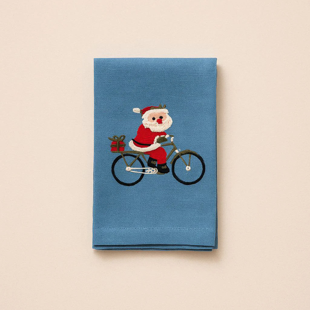 Santa on Wheels Napkin Blue