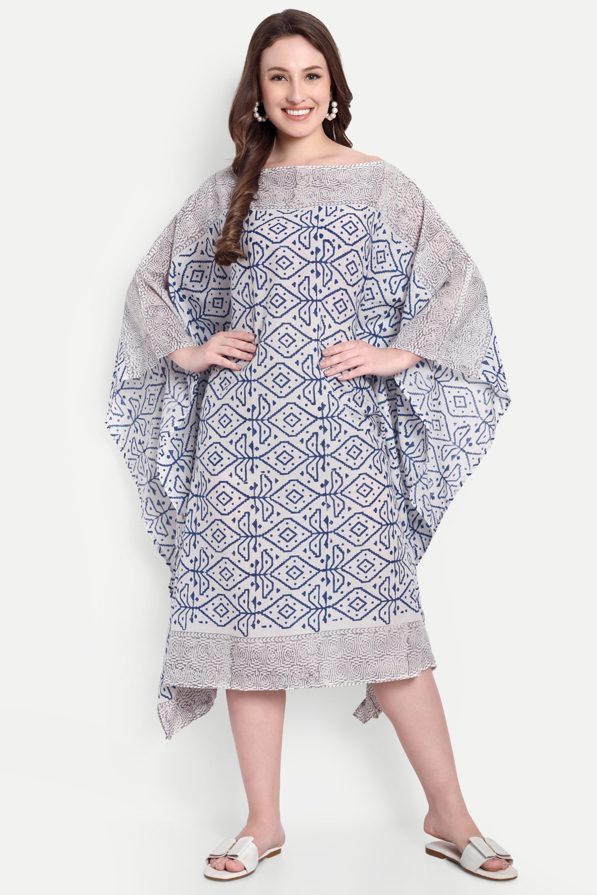 Blue Block Print Kaftan
