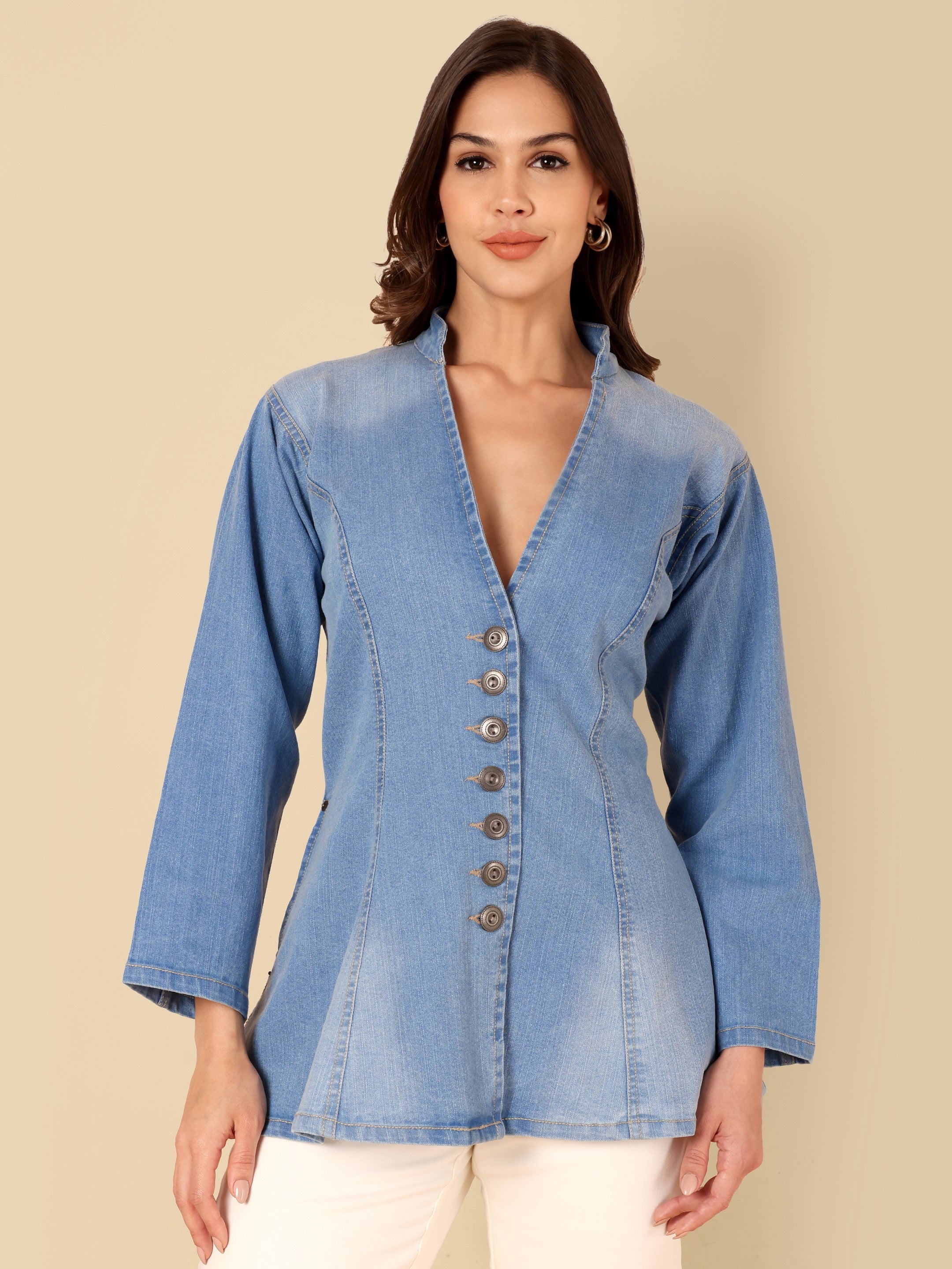 Bohemian denim long jacket