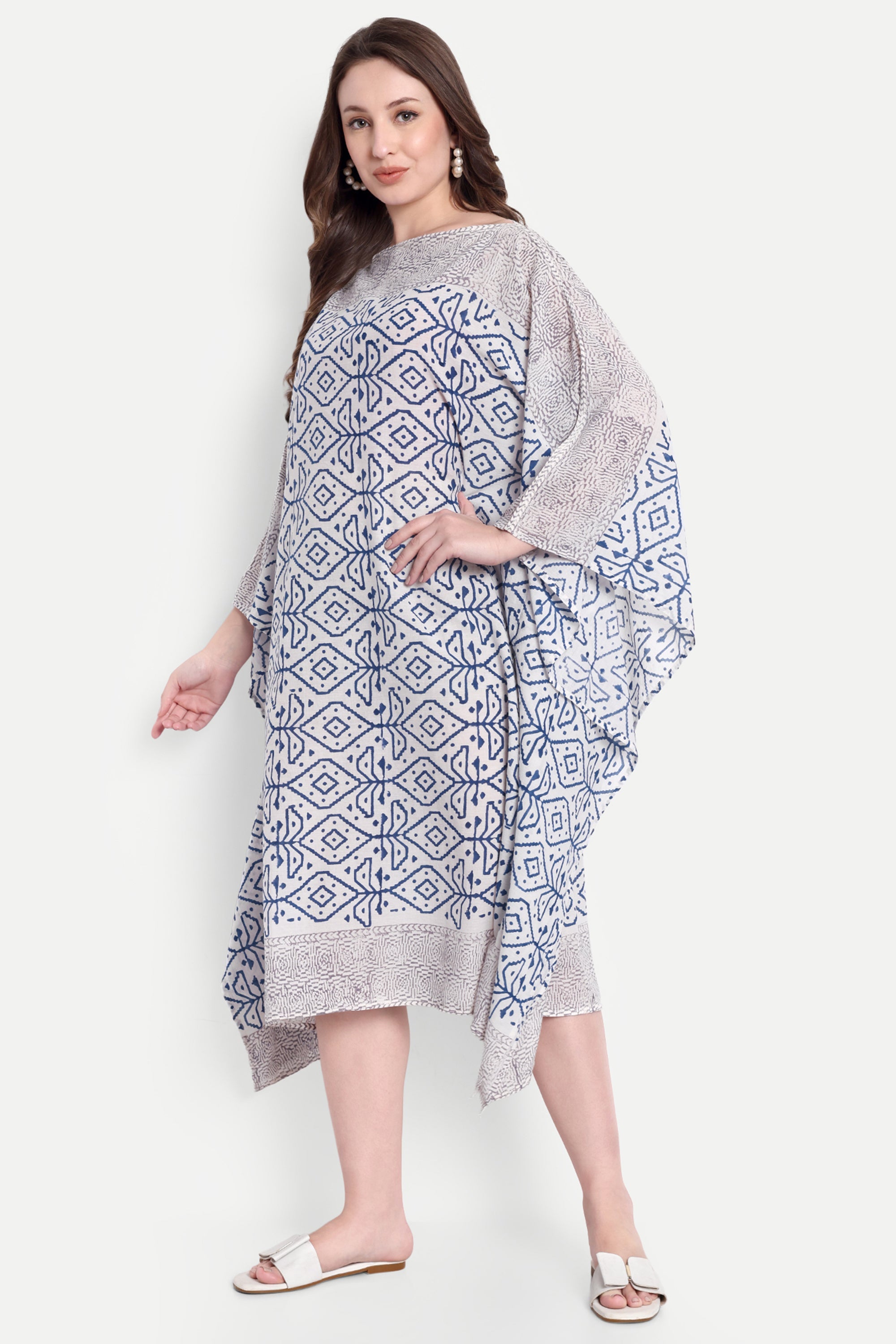 Blue Block Print Kaftan