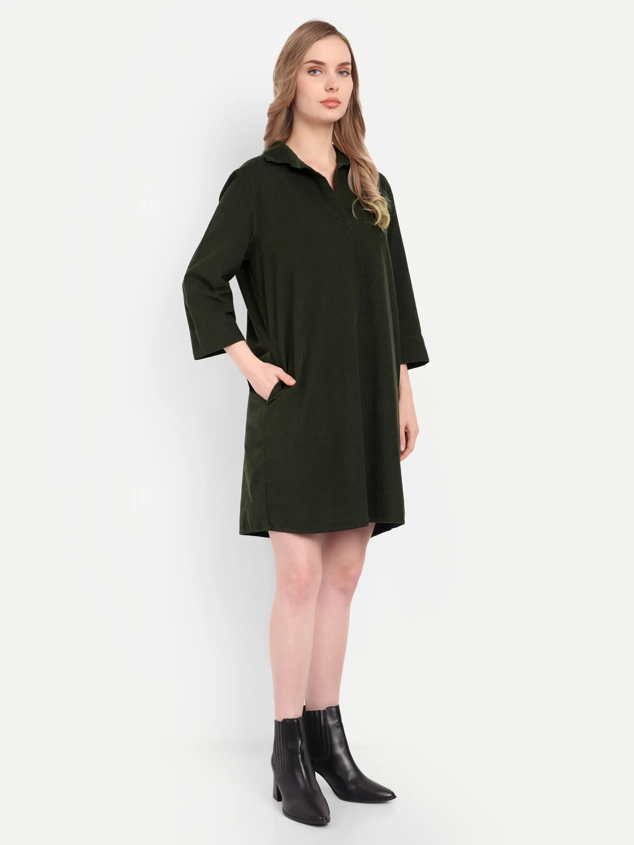 Olive Shirt Dress (Short)