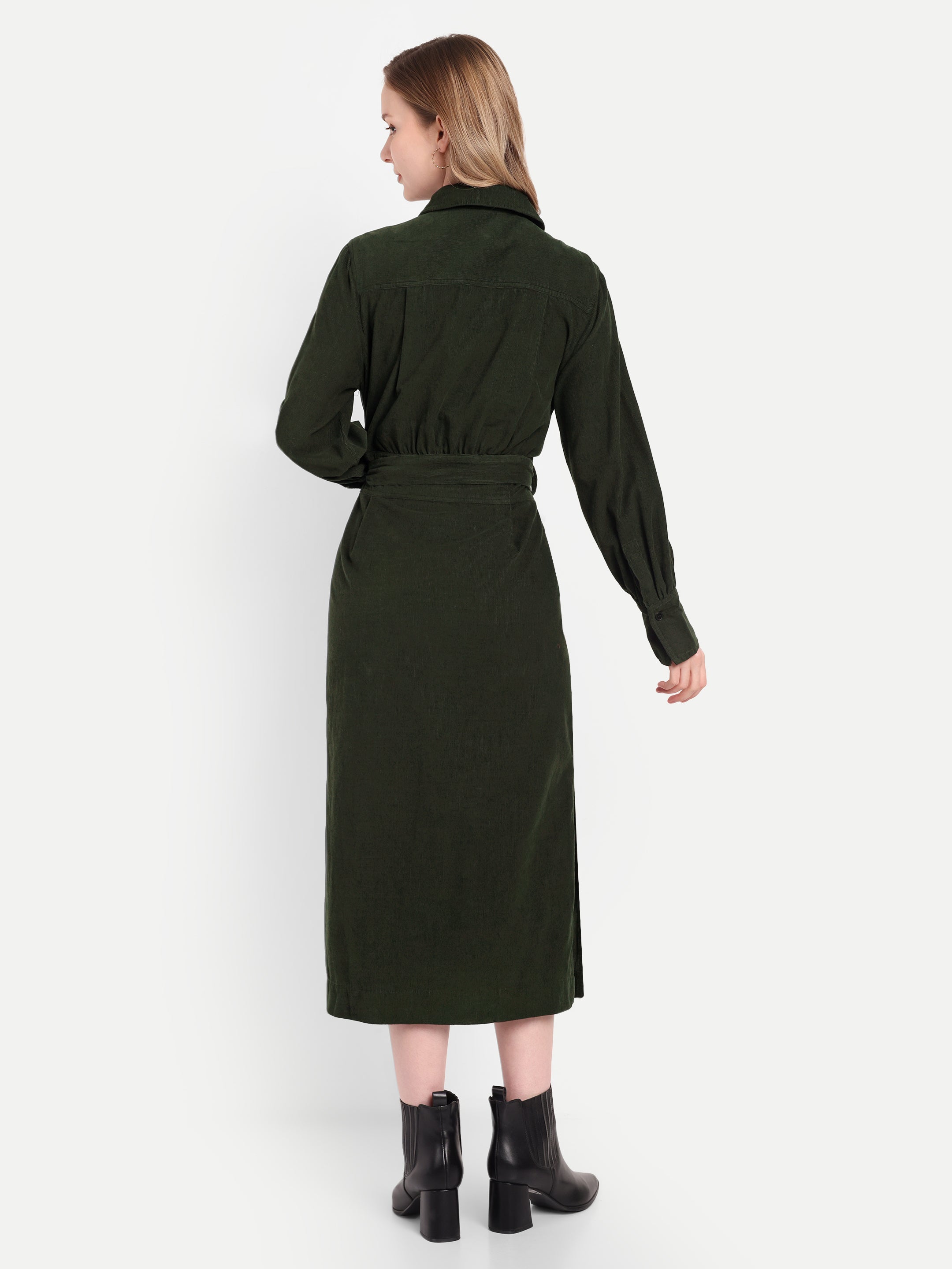 Olive Corduroy Shirt Dress