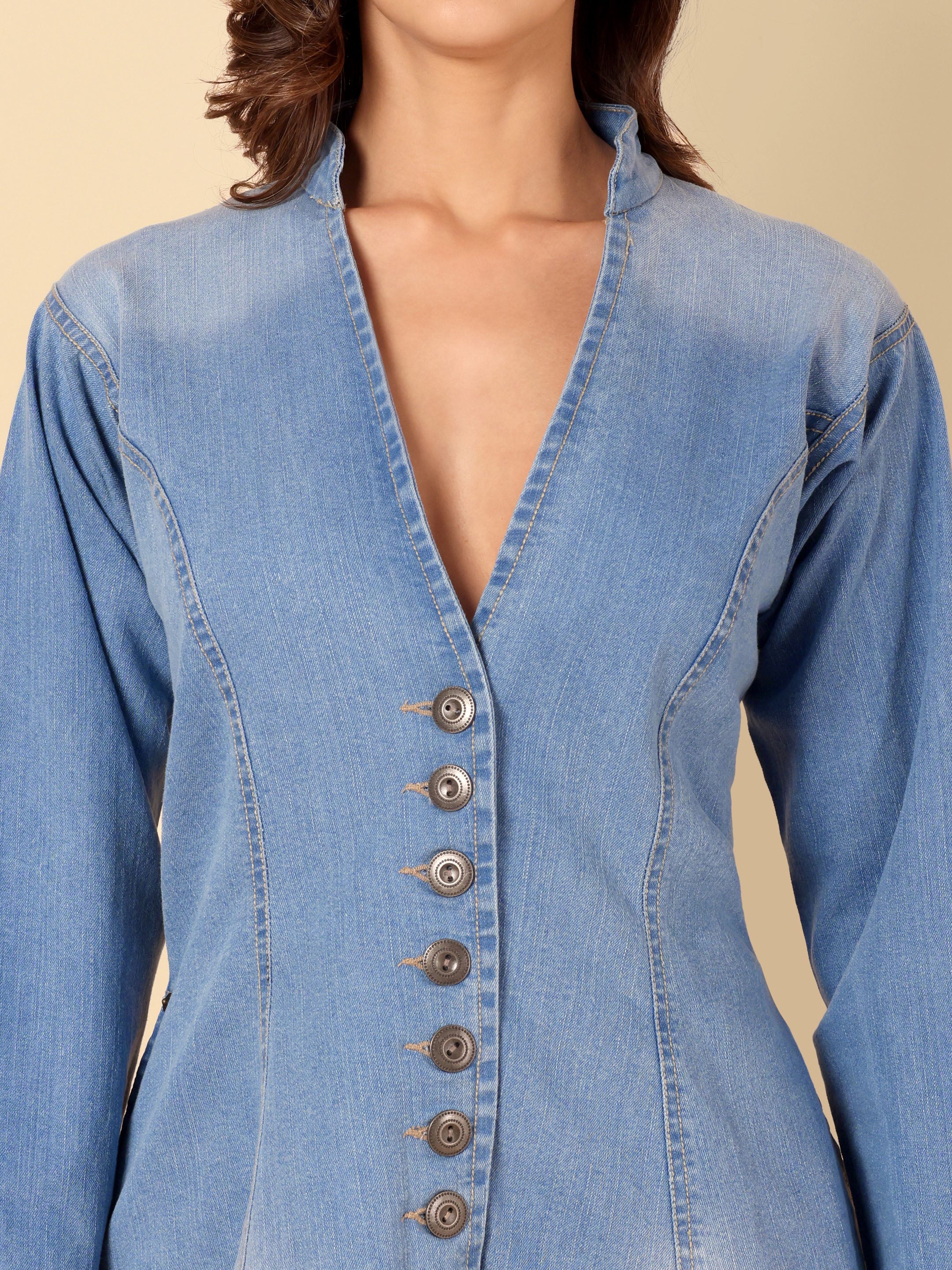 Bohemian denim long jacket