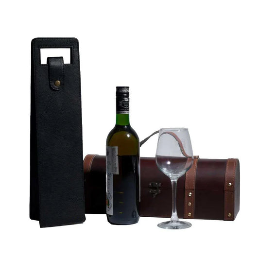 Vegan Leather Wine Bottle Holder/Wine Bag (Black)