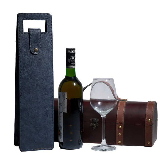 Vegan Leather Wine Bottle Holder/Wine Bag (Blue)