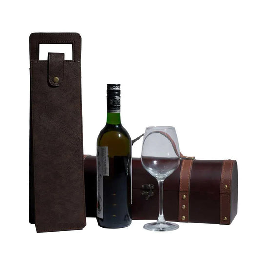 Vegan Leather Wine Bottle Holder/Wine Bag (Brown)