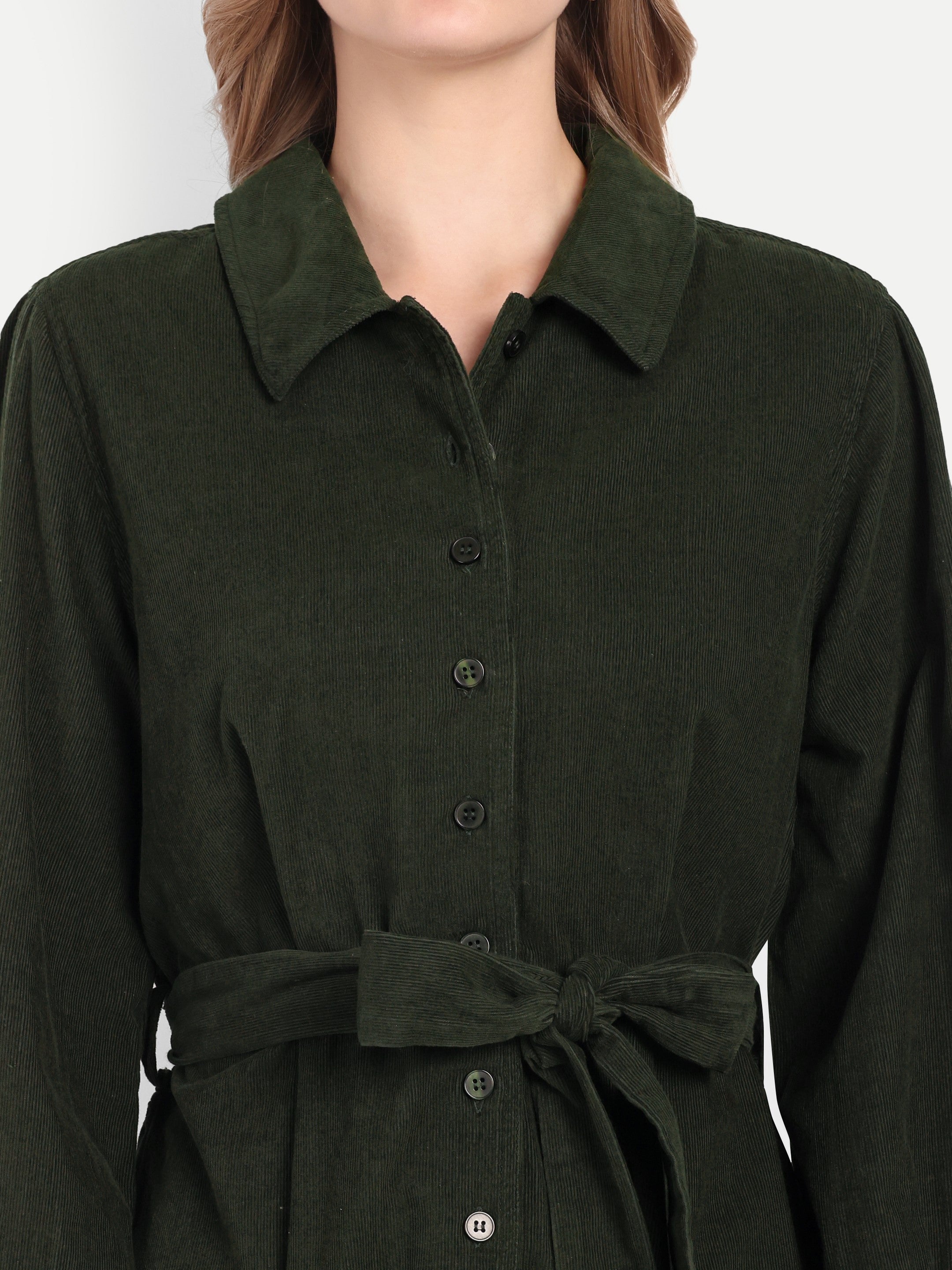 Olive Corduroy Shirt Dress