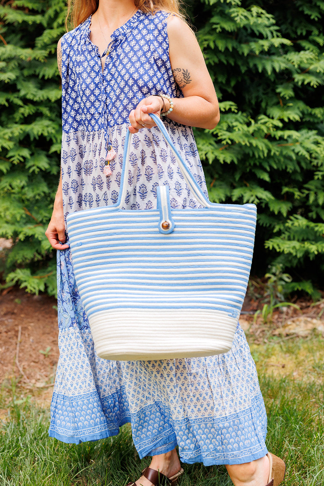 Cotton rope blue/white stripes