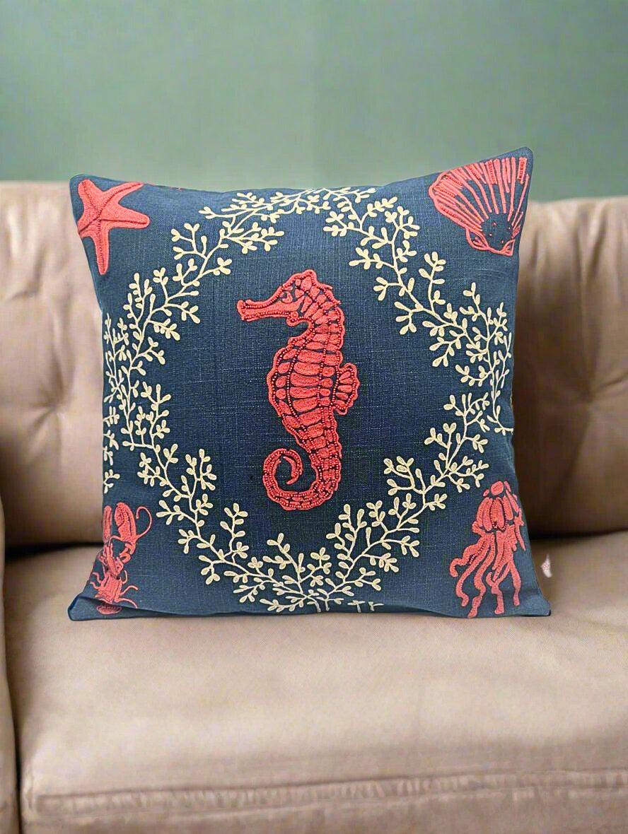 Nautical Sea Horse Pillow Cover