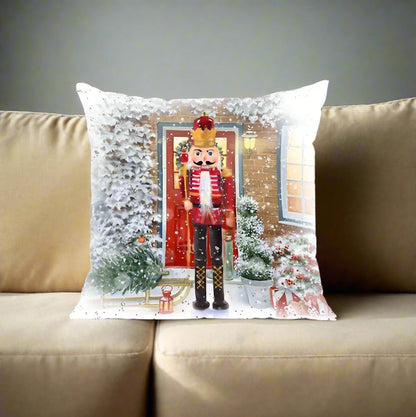 Holiday Nutcracker Pillow Cover (White)