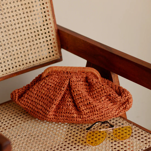 Burnt Caramel Raffia Clutch