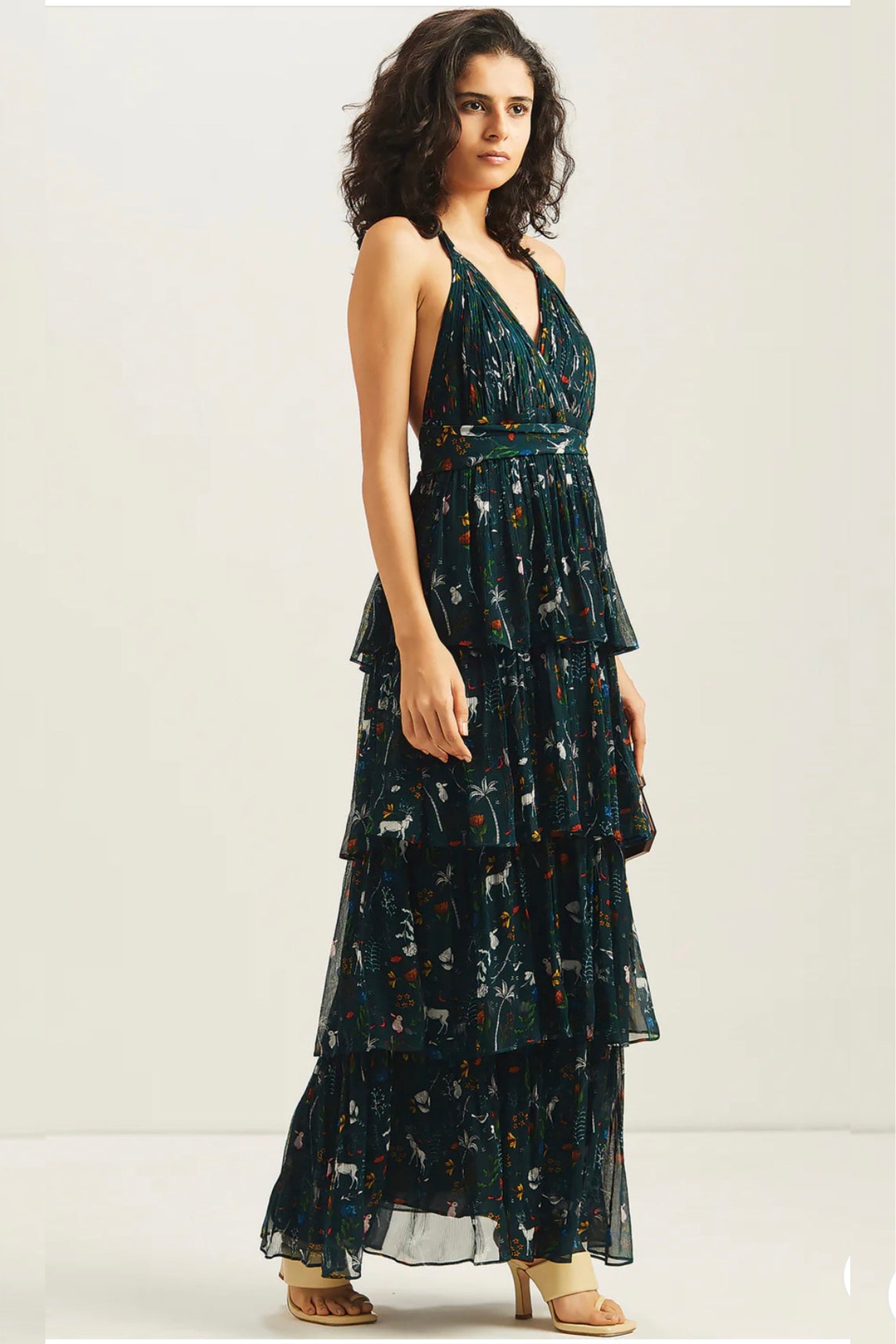 Forest Layered Halter Maxi Dress