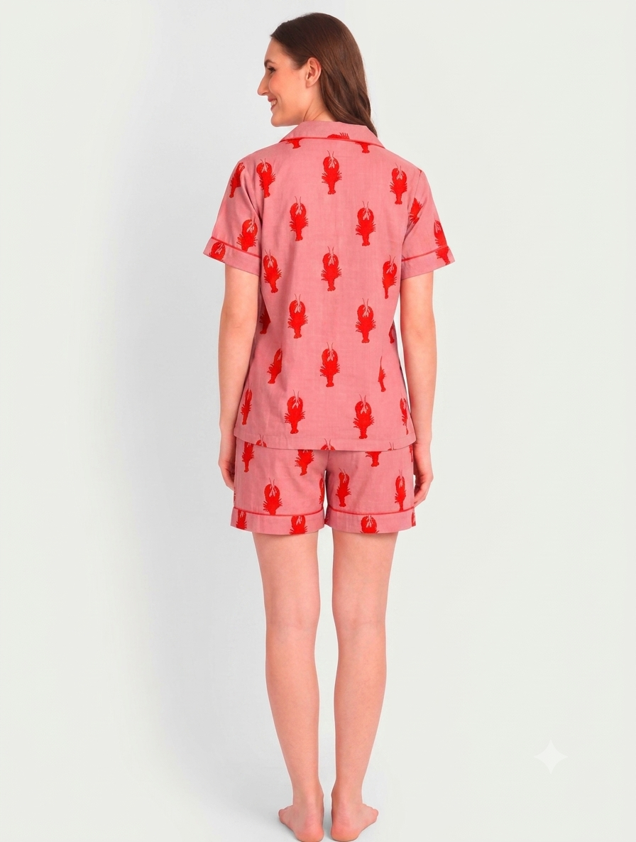 Rouge Lobster Cotton PJ  Short Set