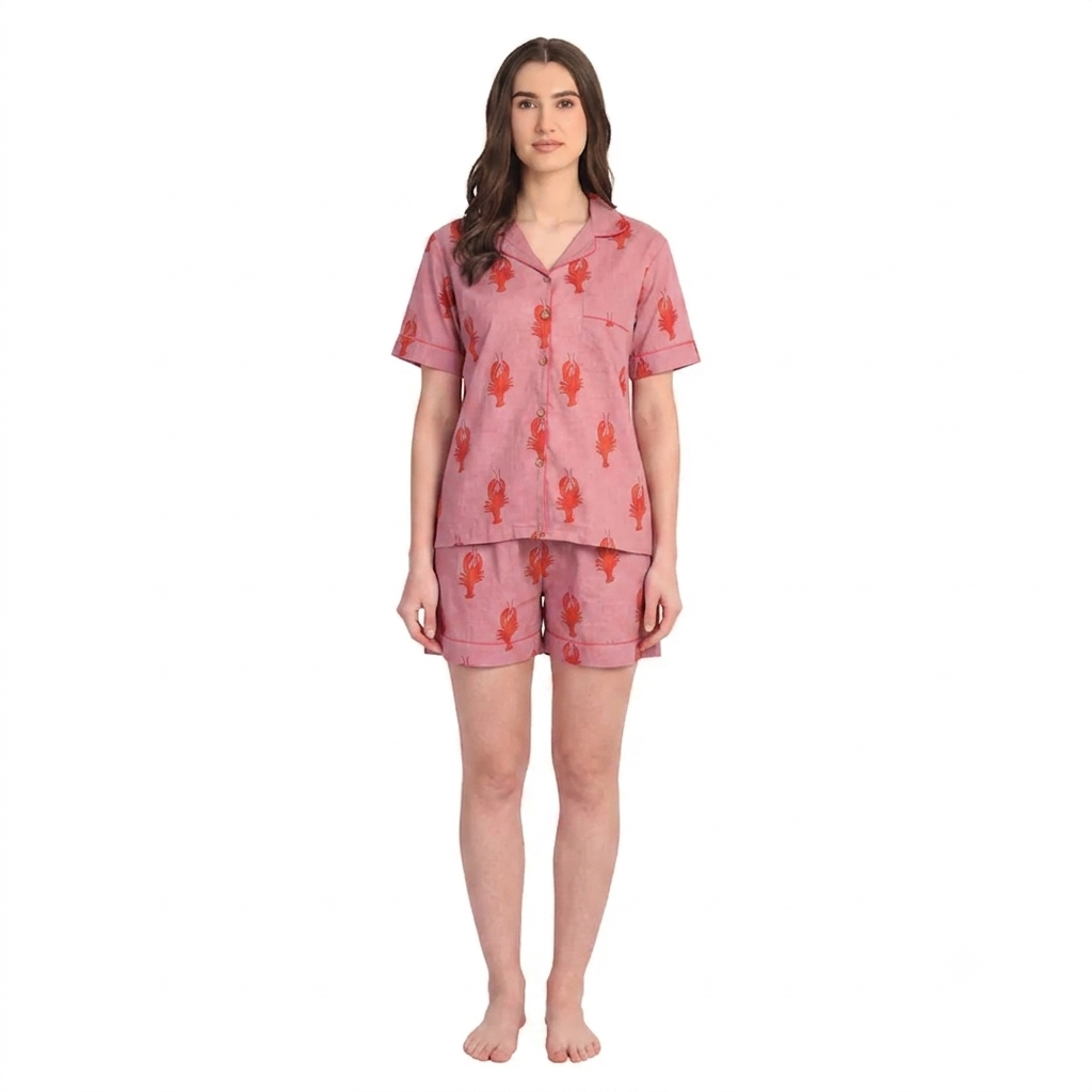 Rouge Lobster Cotton PJ  Short Set