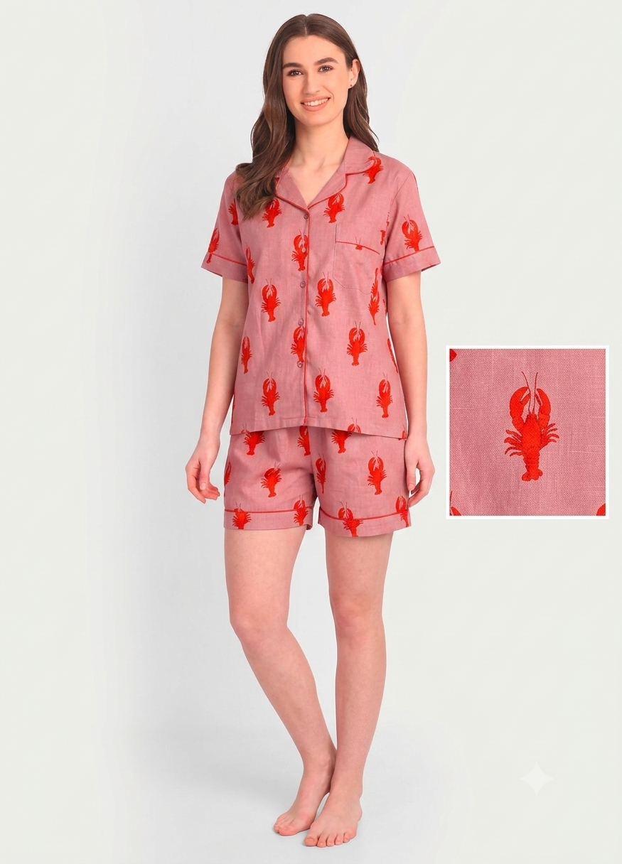 Rouge Lobster Cotton PJ  Short Set