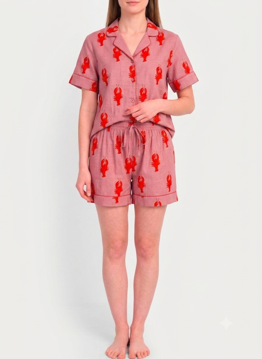 Rouge Lobster Cotton PJ  Short Set