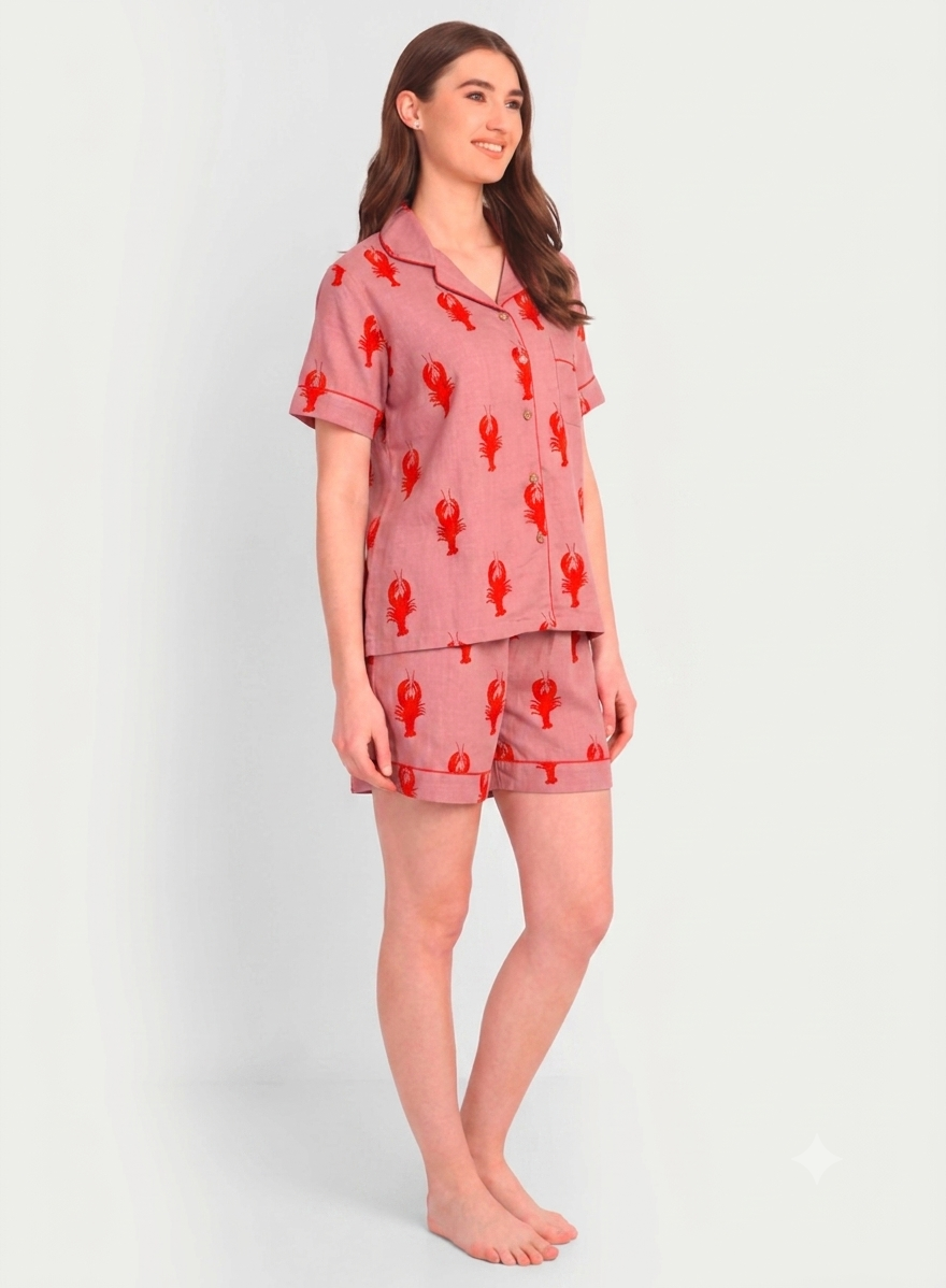 Rouge Lobster Cotton PJ  Short Set