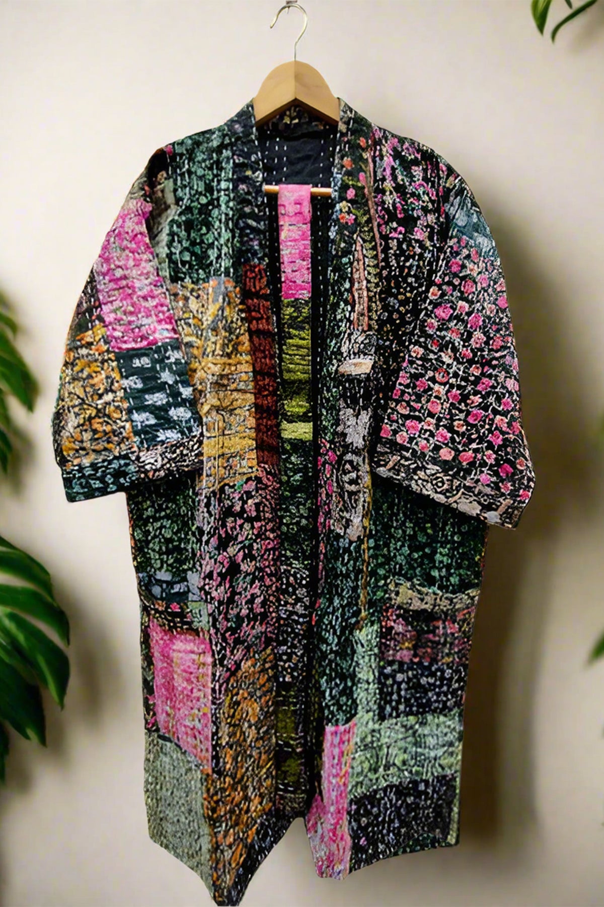 Handmade Silk Patchwork Kantha Kimono Jacket