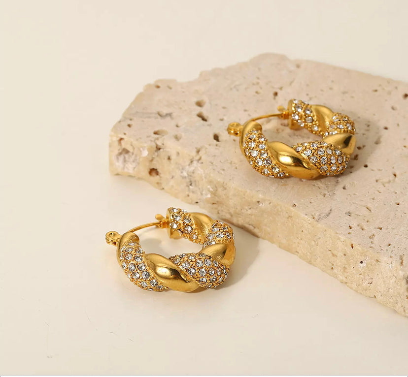 Sabari Twisted Hoops with Stone