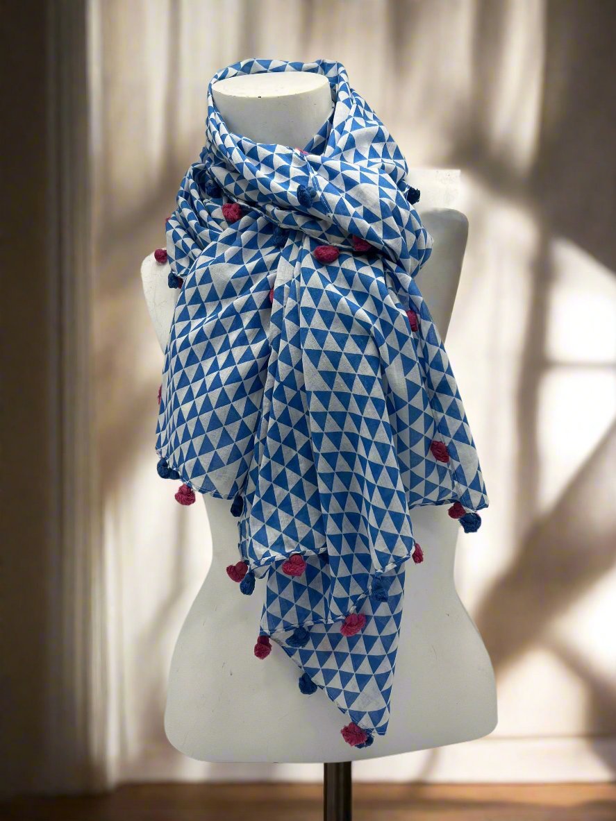 Blue Origami Cotton Scarf