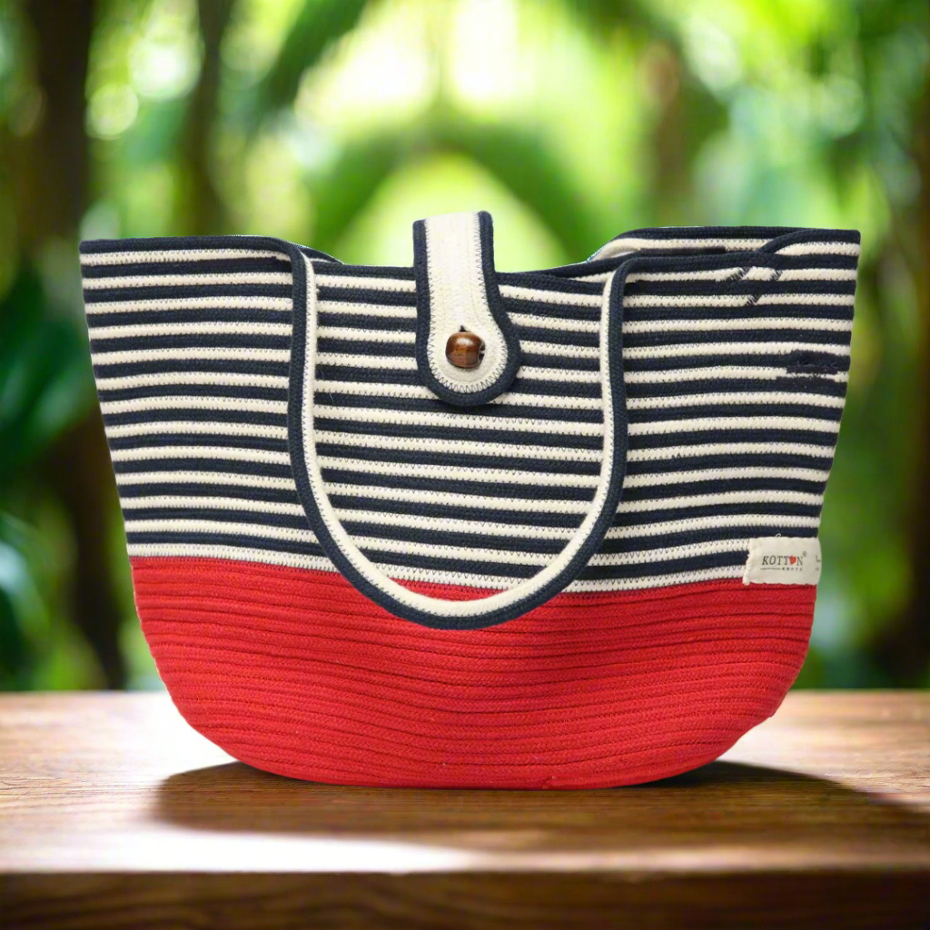 Cotton Rope Everyday Bag in Red & White