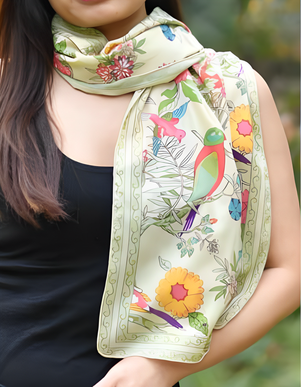 Green Floral Scarf