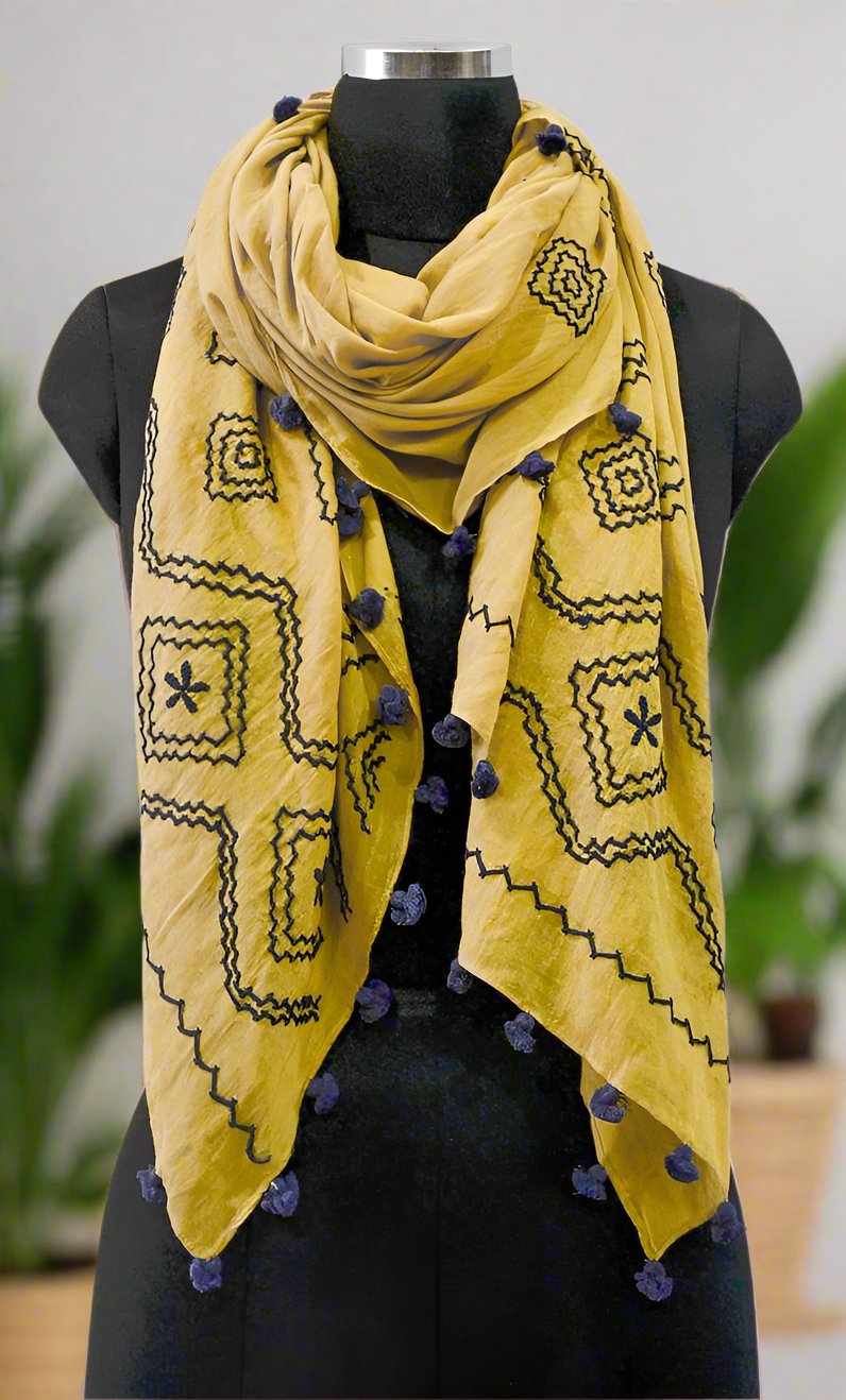 Tribal Yellow Cotton Scarf