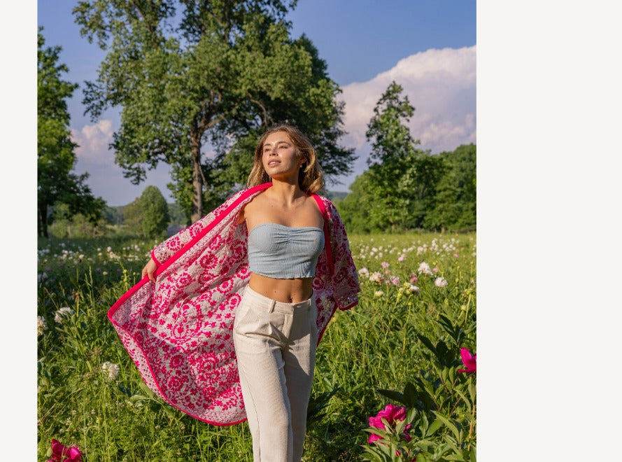 Maya Embroidered Pink Kimono