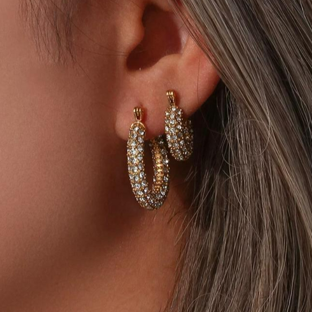 Nina Rhinestone Gold Hoops