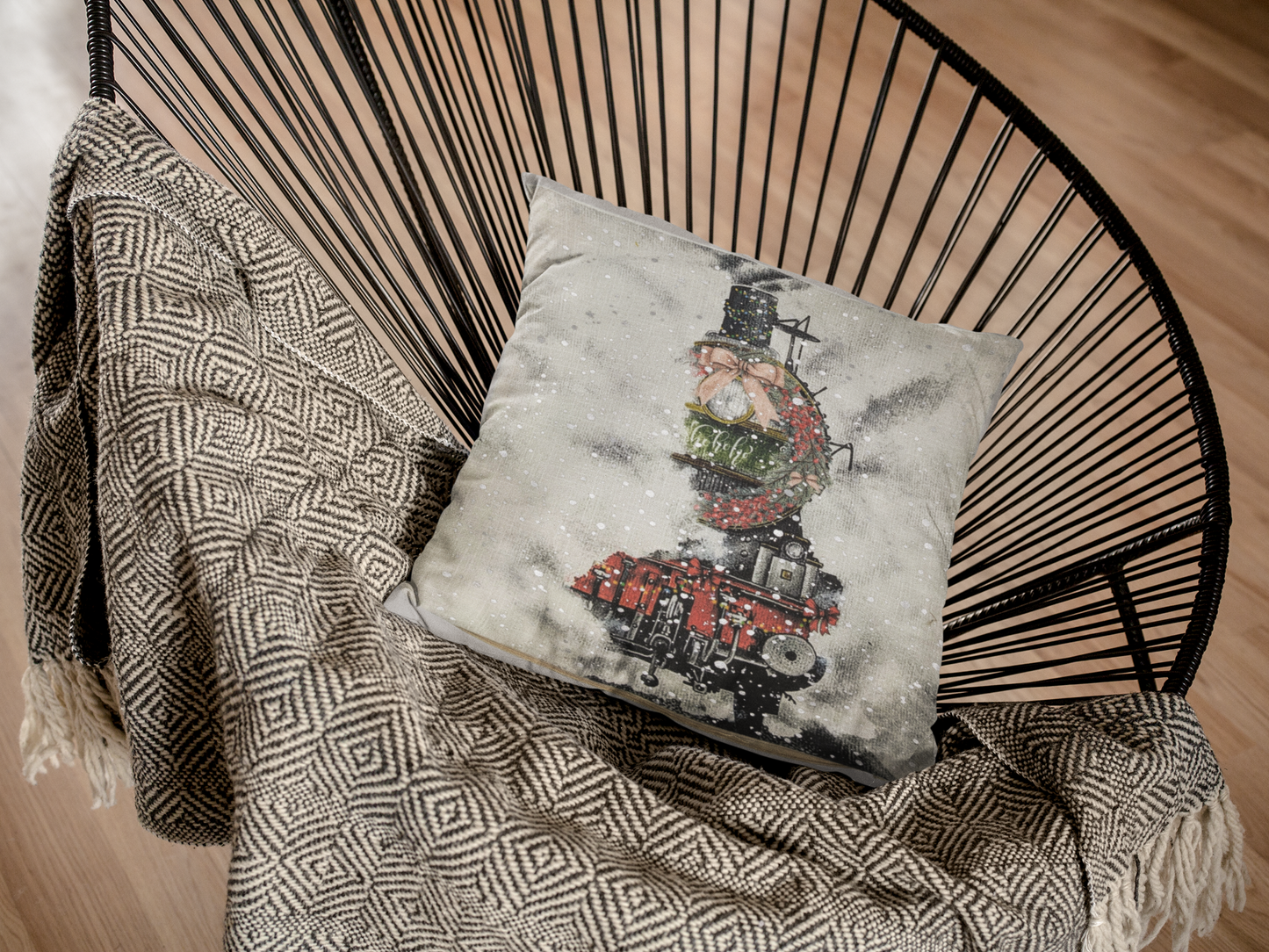 Holiday Train Express Grey Pillow Cover