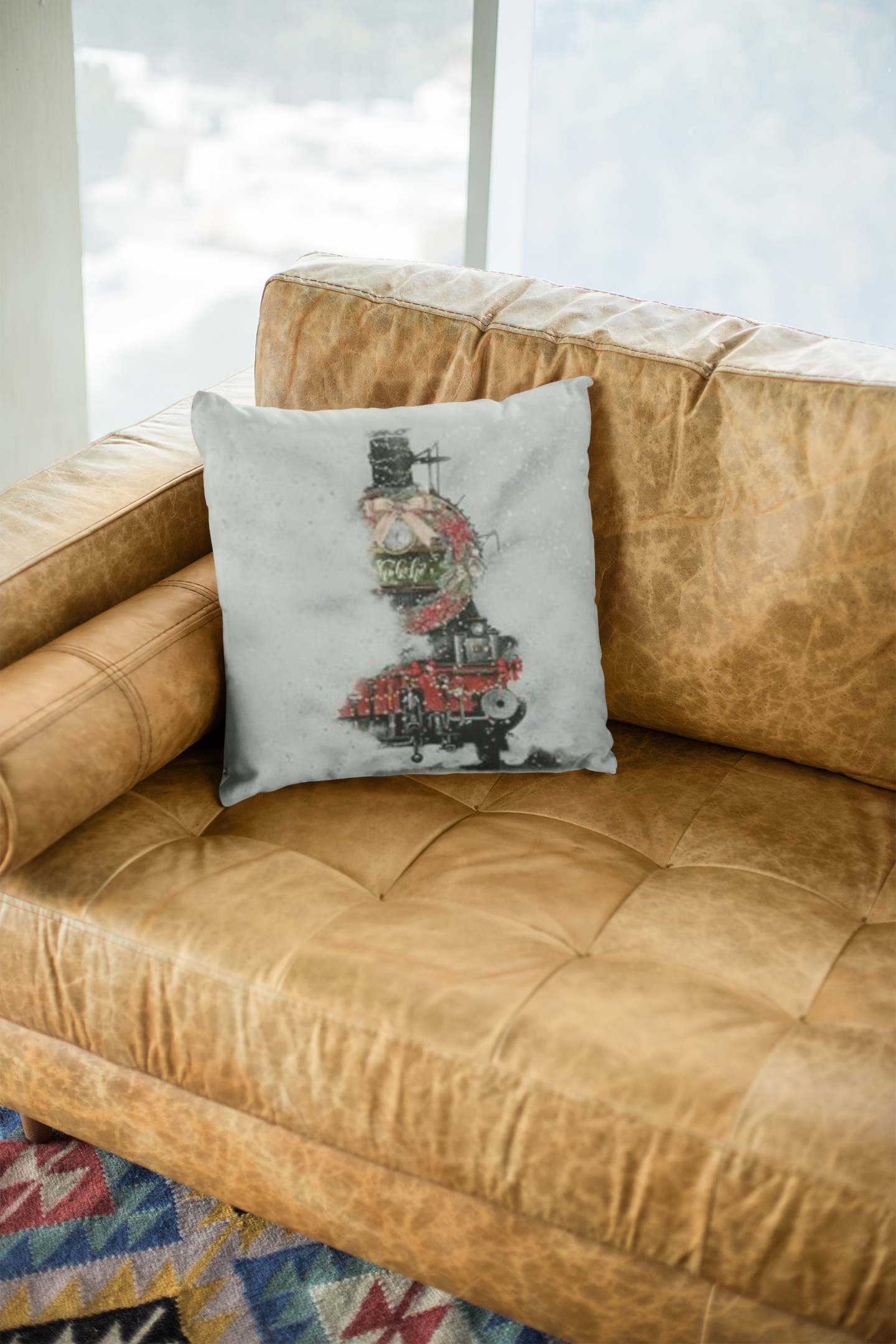 Holiday Train Express Grey Pillow Cover