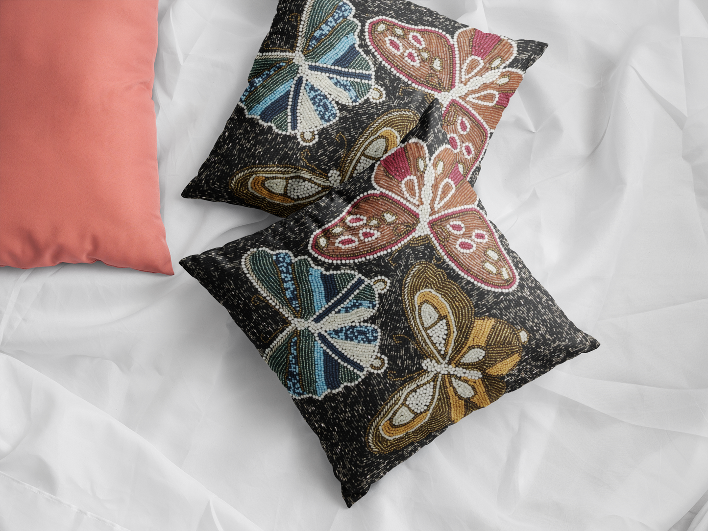 Butterfly Beaded Pillow Covers - Set of 2