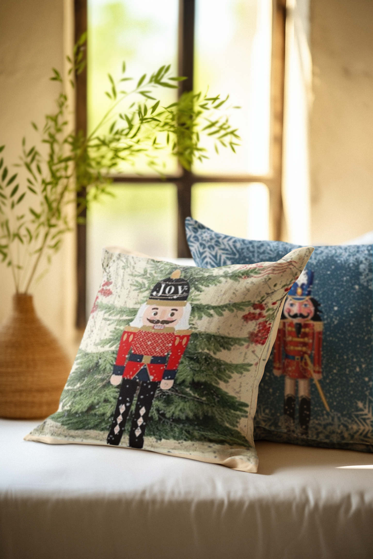 Holiday Nutcracker Pillow Cover (White)