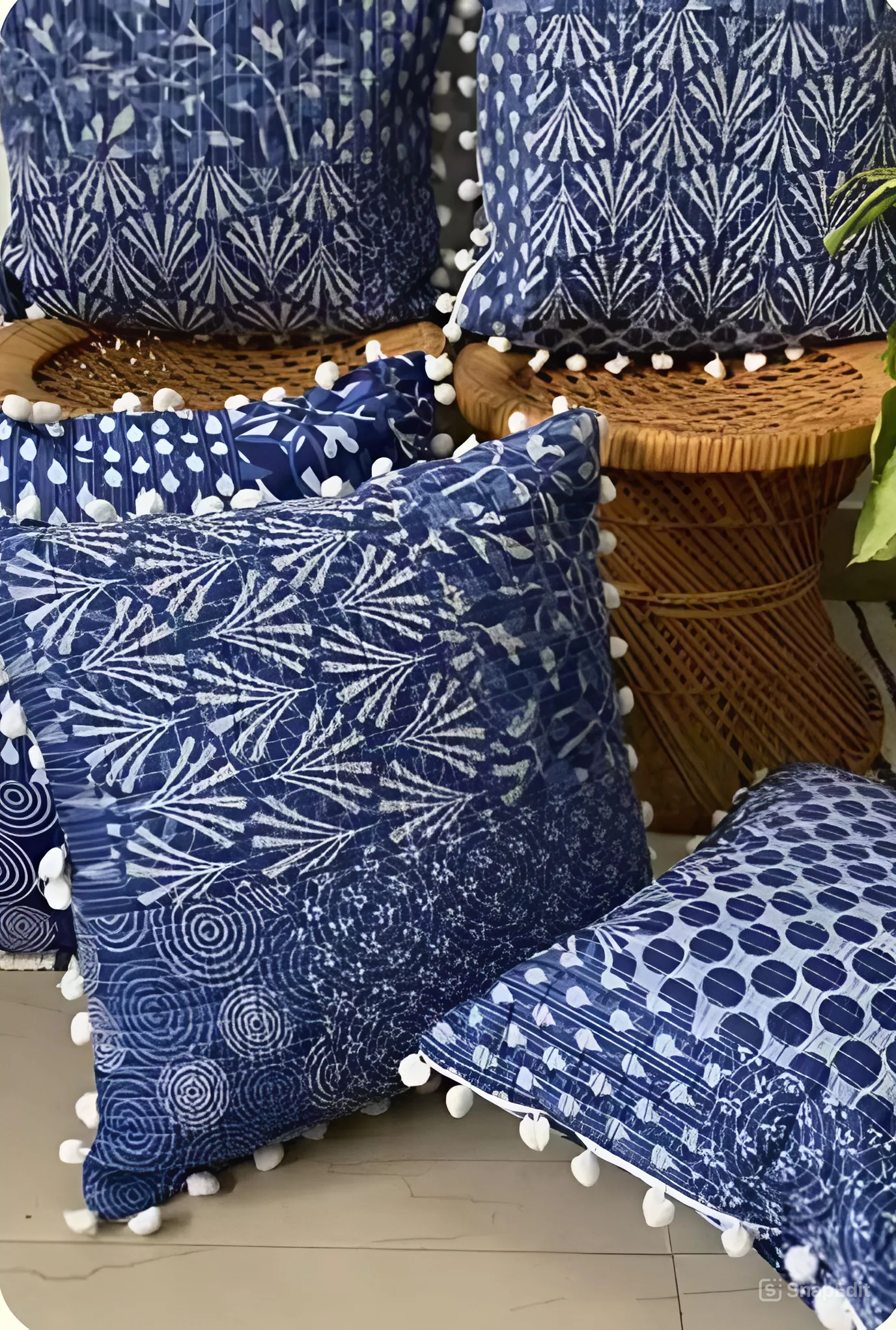 Indigo Quilted Pillow Cover - set of 6