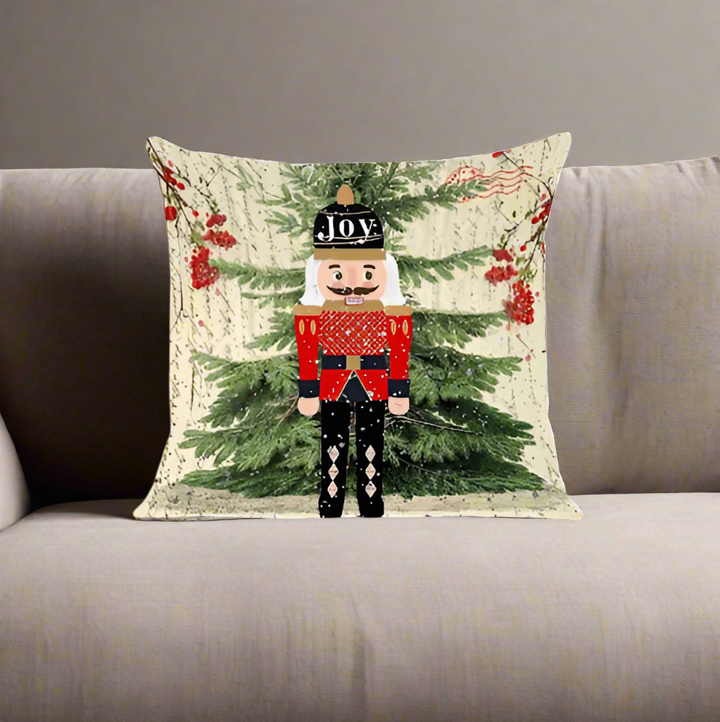 Holiday Nutcracker Pillow Cover (White)