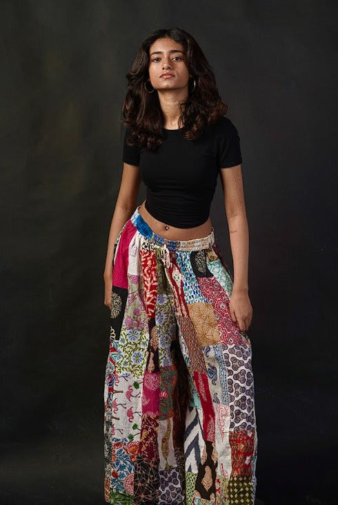 Long Multicolor Patchwork Wide Bottomed Trousers