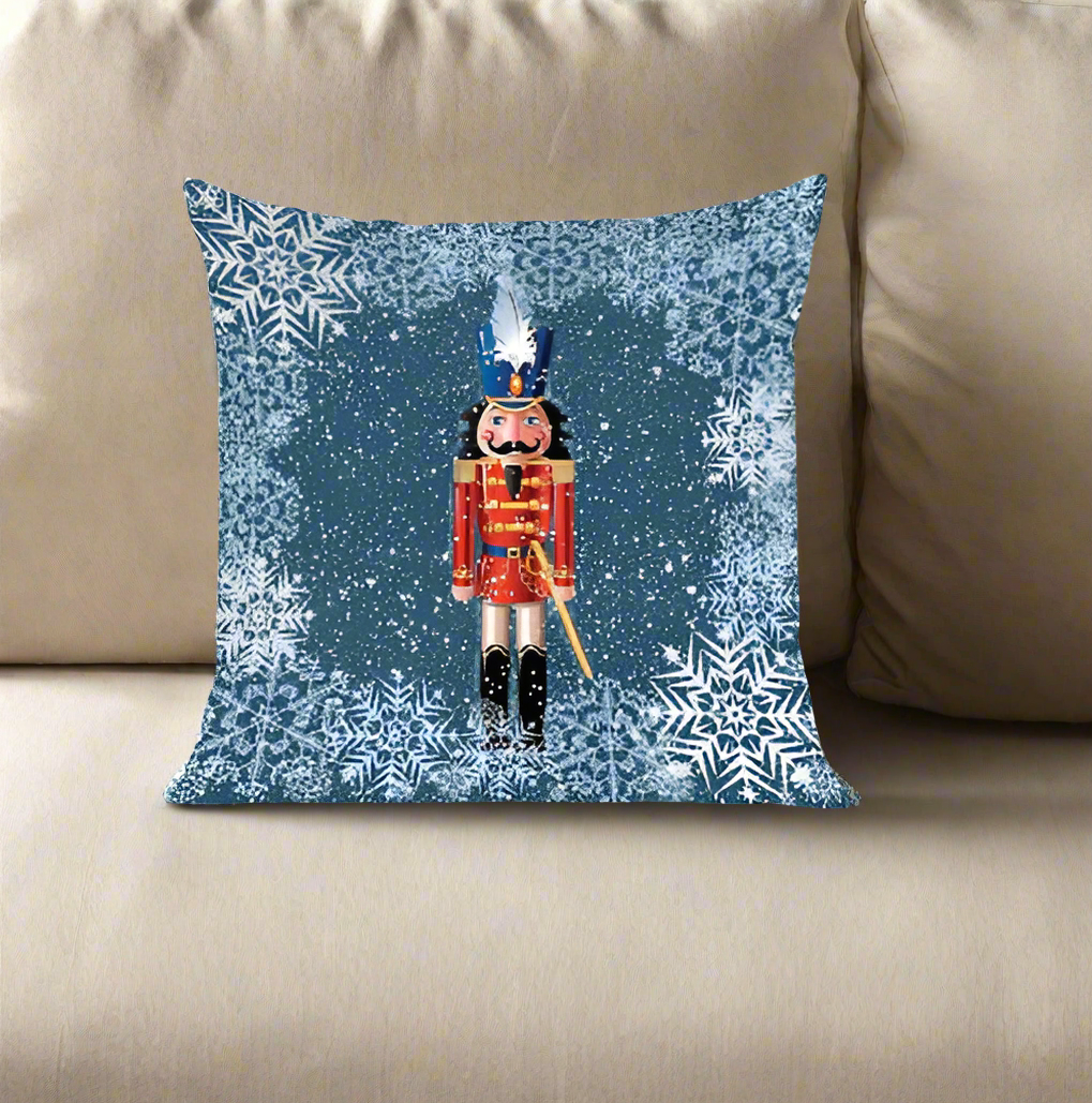 Holiday Nutcracker Pillow Cover (Blue)